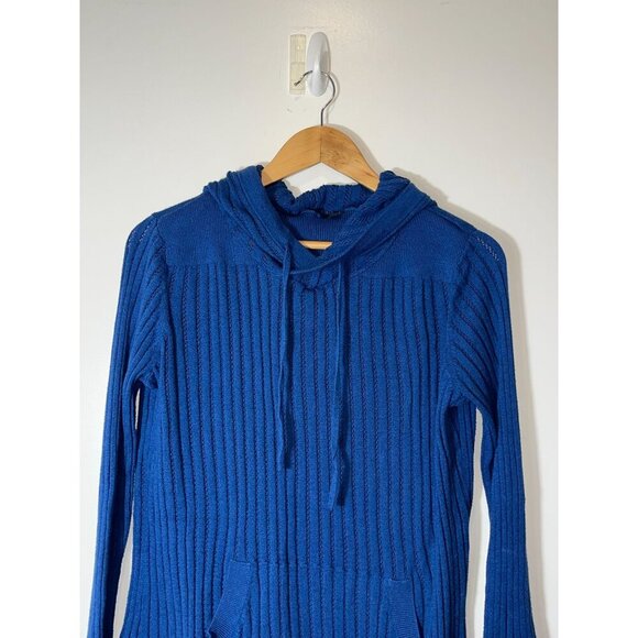 Betabrand  Womens Blue Ribbed Knit Hoodie Sweater L Large - Picture 3 of 11